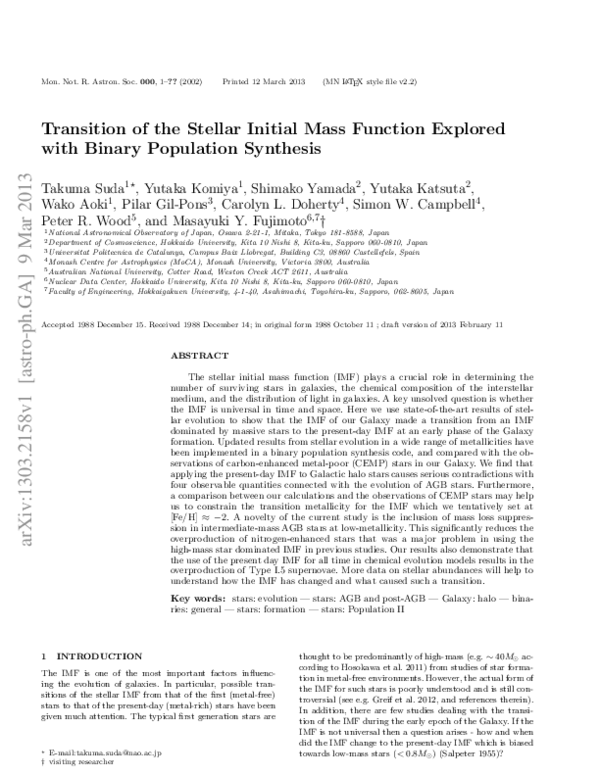 (PDF) Transition of the stellar initial mass function explored using ...