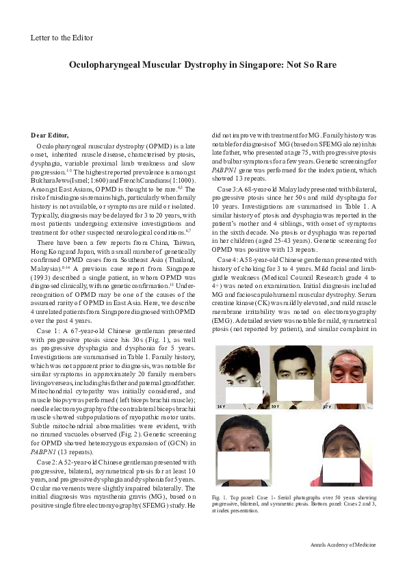 (PDF) Oculopharyngeal Muscular Dystrophy in Singapore: Not So Rare
