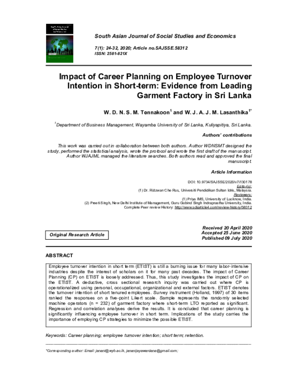 (PDF) Impact of Career Planning on Employee Turnover Intention in Short ...