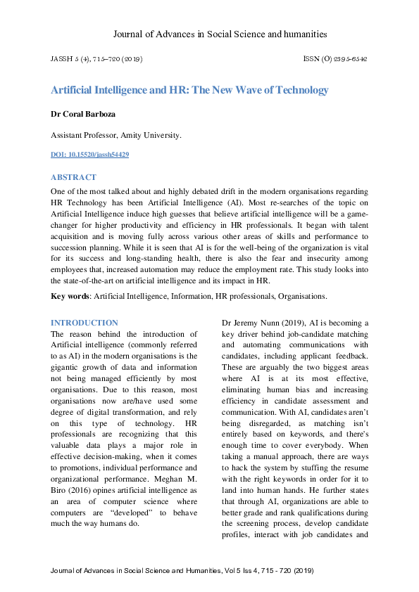 Pdf Artificial Intelligence And Hr The New Wave Of Technology