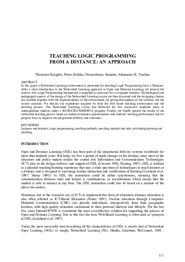 (PDF) Teaching logic programming from a distance: an approach
