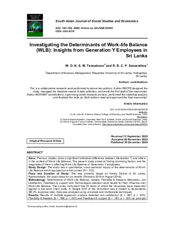 (PDF) Investigating the Determinants of Work-life Balance (WLB ...