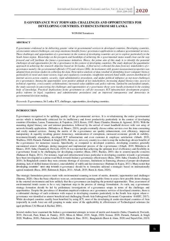 (PDF) E-Governance Way Forward: Challenges and Opportunities for ...