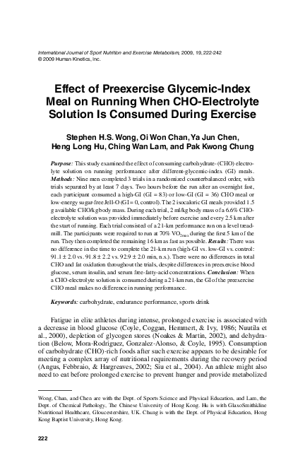 (PDF) Effect of preexercise glycemic-index meal on running when CHO ...