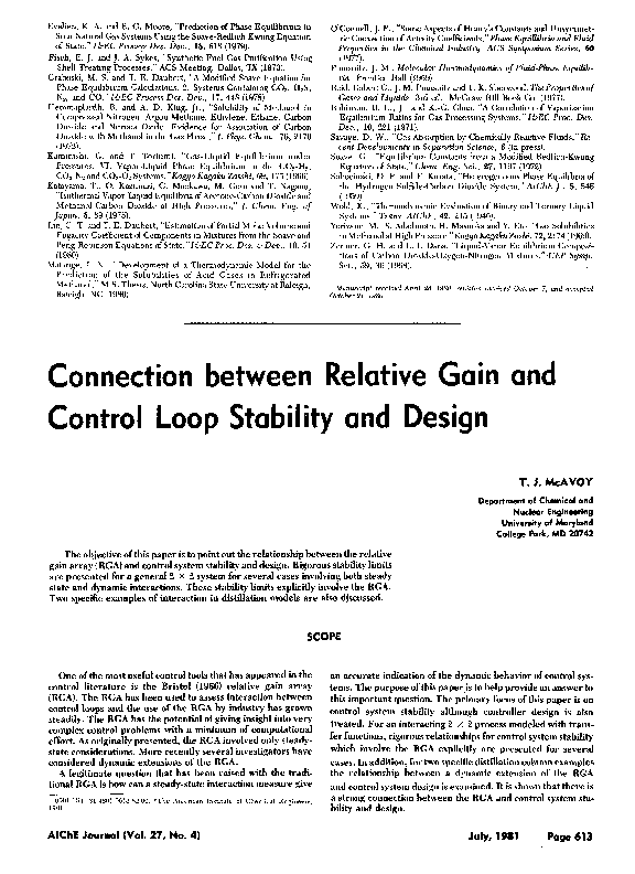 (PDF) Connection between relative gain and control loop stability and ...