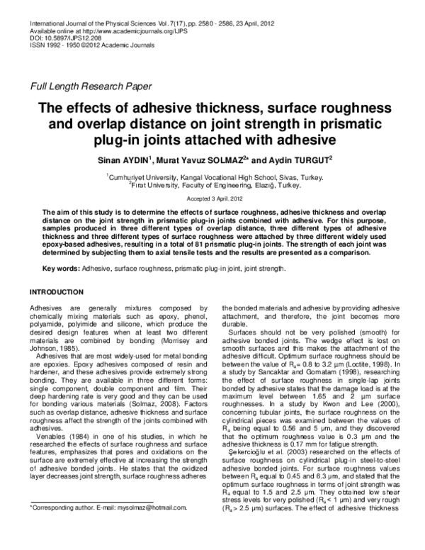 (PDF) The effects of adhesive thickness, surface roughness and overlap ...
