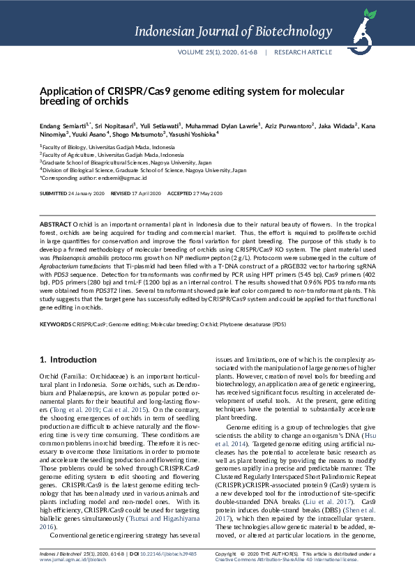 (PDF) Application of CRISPR/Cas9 genome editing system for molecular ...
