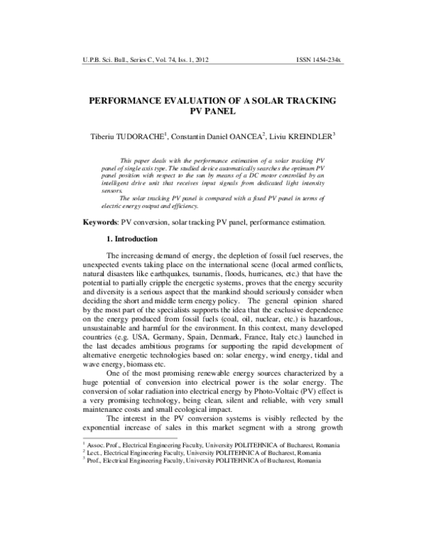 (PDF) Performance Evaluation of a Solar Tracking PV Panel