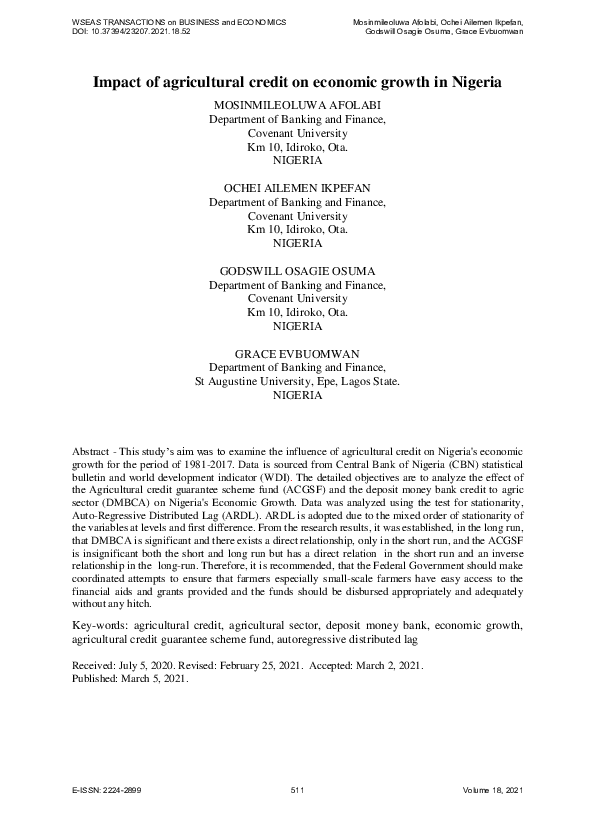 (PDF) Impact of Agricultural Credit on Economic Growth in Nigeria