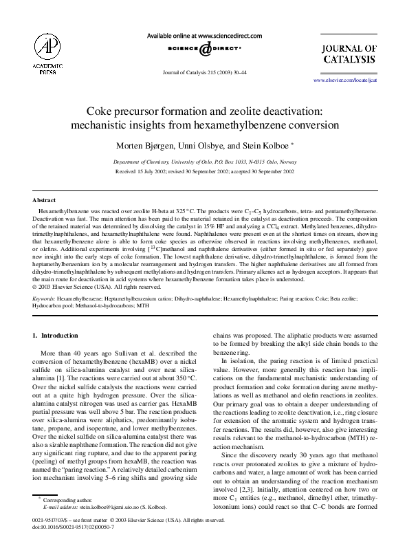 (PDF) Coke precursor formation and zeolite deactivation: mechanistic ...