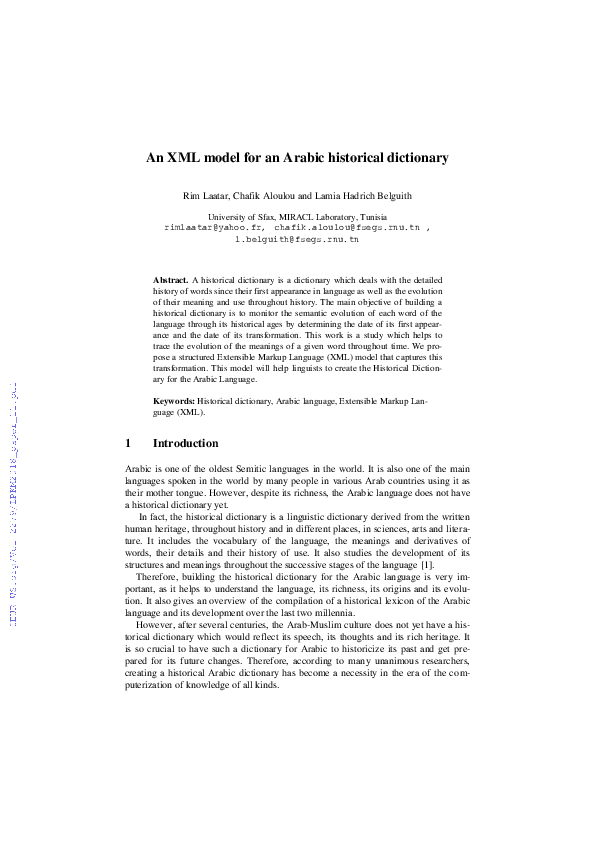 (PDF) A Suggested XML Model of a Dictionary of Meanings to Help Create ...