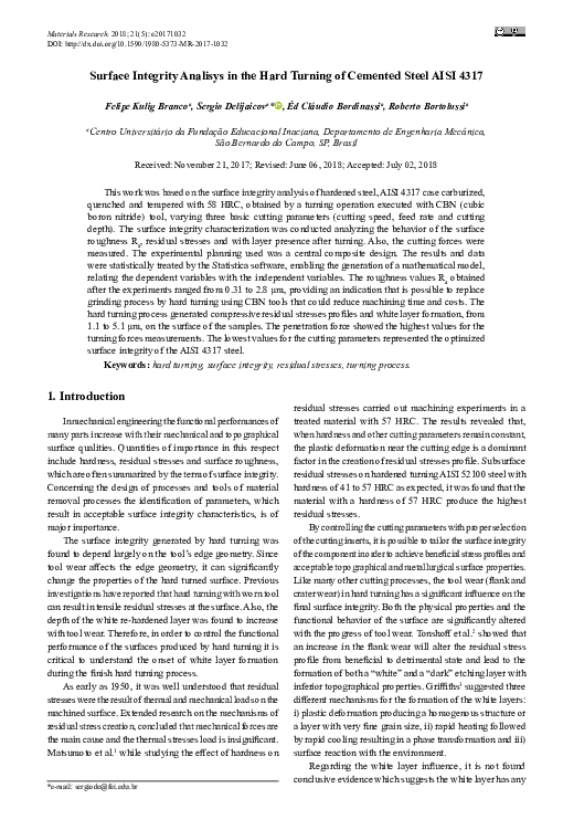 (PDF) Surface Integrity Analisys in the Hard Turning of Cemented Steel ...