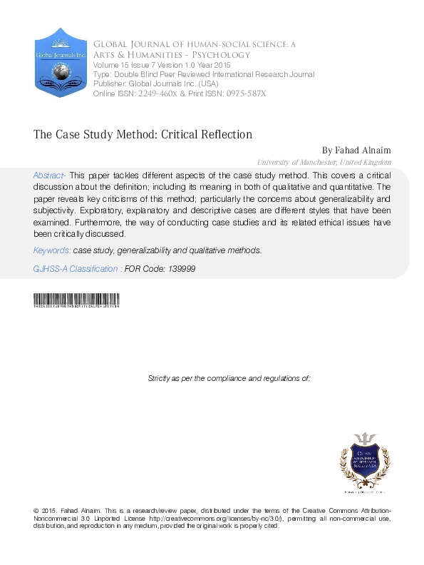 (PDF) The Case Study Method: Critical Reflection