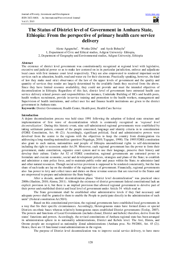 (PDF) The Status of District level of Government in Amhara State ...