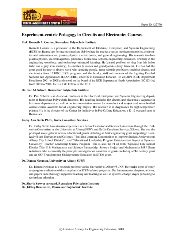 (PDF) Experiment-centric Pedagogy in Circuits and Electronics Courses