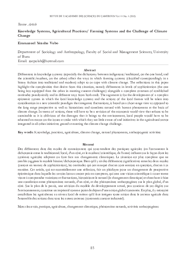 (PDF) Knowledge Systems, Agricultural Practices/ Farming Systems and ...