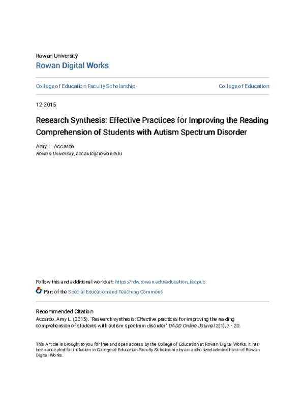 (PDF) Research synthesis: Effective practices for improving the reading ...