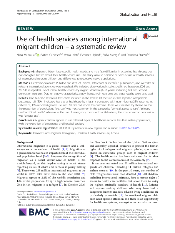 (PDF) Use of health services among international migrant children - a ...
