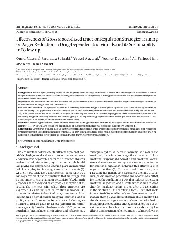 (PDF) Effectiveness of Gross Model-Based Emotion Regulation Training on ...