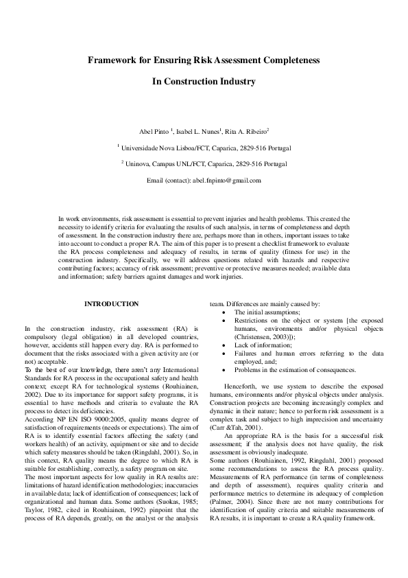 (PDF) Framework for Ensuring Risk Assessment Completeness in ...