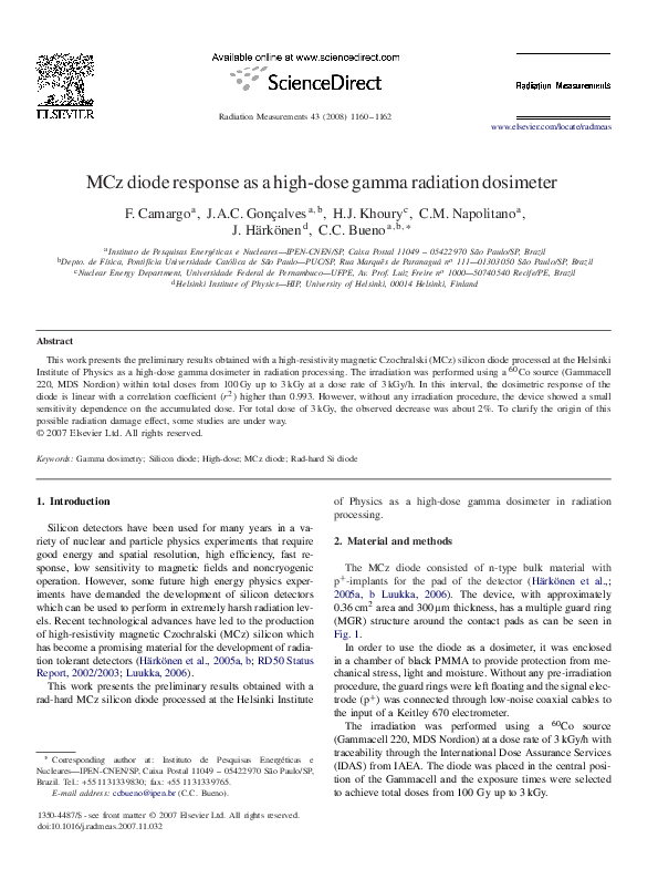 (PDF) MCz diode response as a high-dose gamma radiation dosimeter