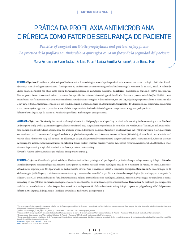 (PDF) Practice of Surgical Antibiotic Prophylaxis and Patient Safety Factor