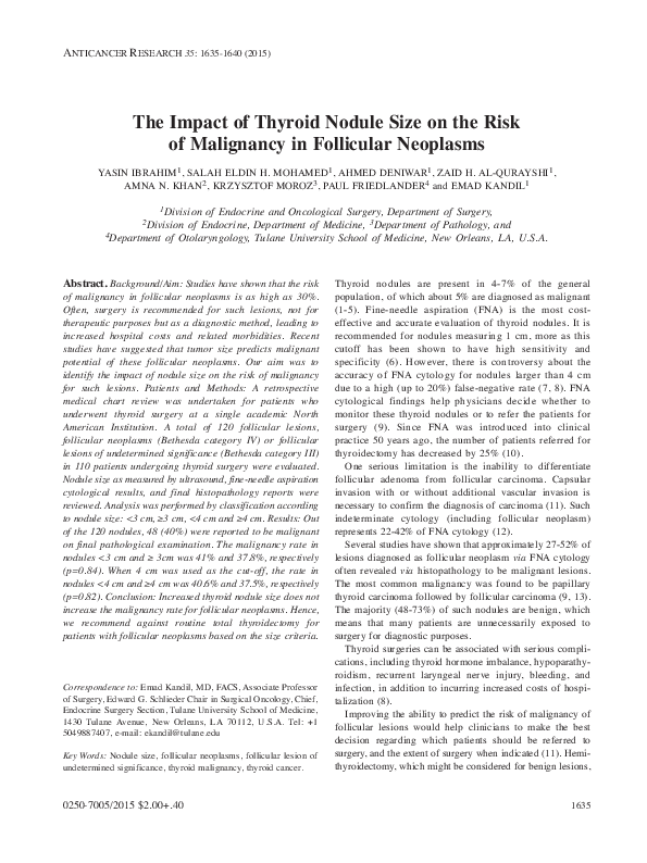 (PDF) The impact of thyroid nodule size on the risk of malignancy in ...