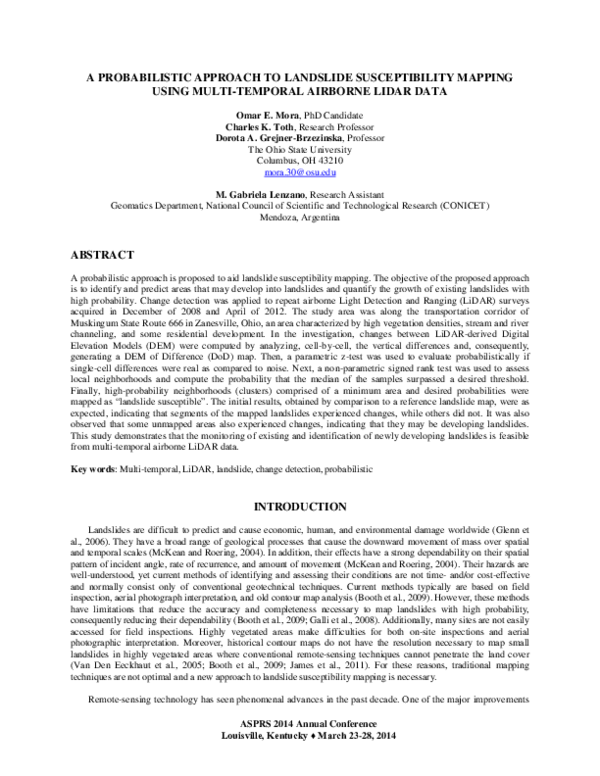 (PDF) A Probabilistic Approach to Landslide Susceptibility Mapping ...