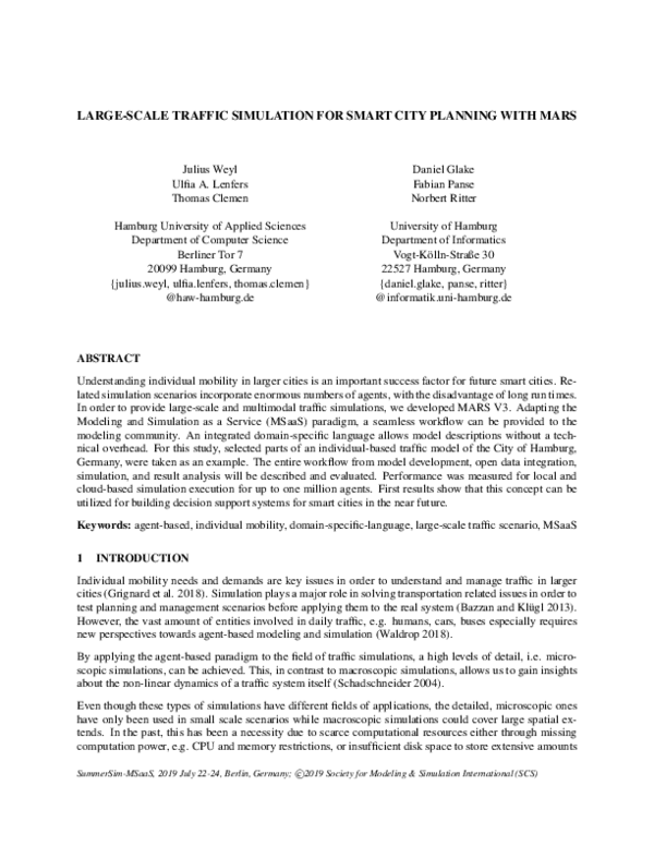 (PDF) Large-scale traffic simulation for smart city planning with mars