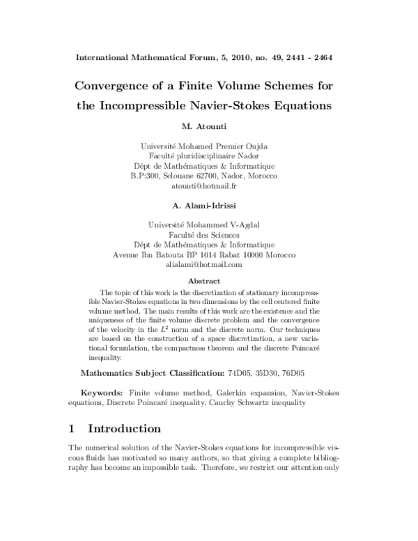 (PDF) Convergence of a Finite Volume Schemes for the Incompressible ...
