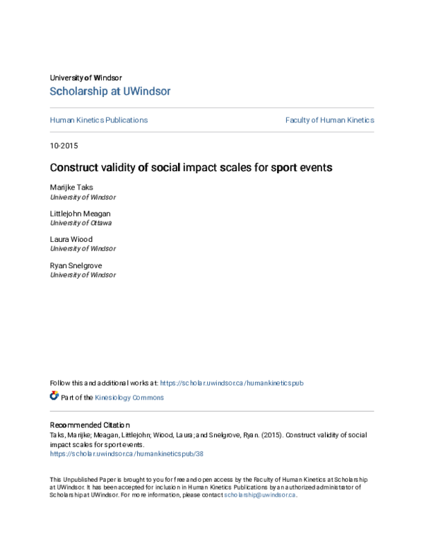 (PDF) Construct validity of social impact scales for sport events