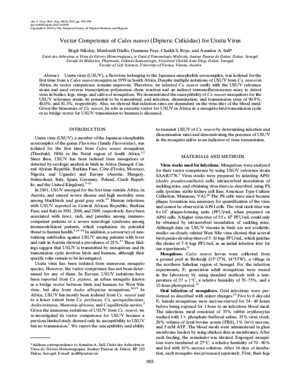 (PDF) Vector Competence of Culex neavei (Diptera: Culicidae) for Usutu ...