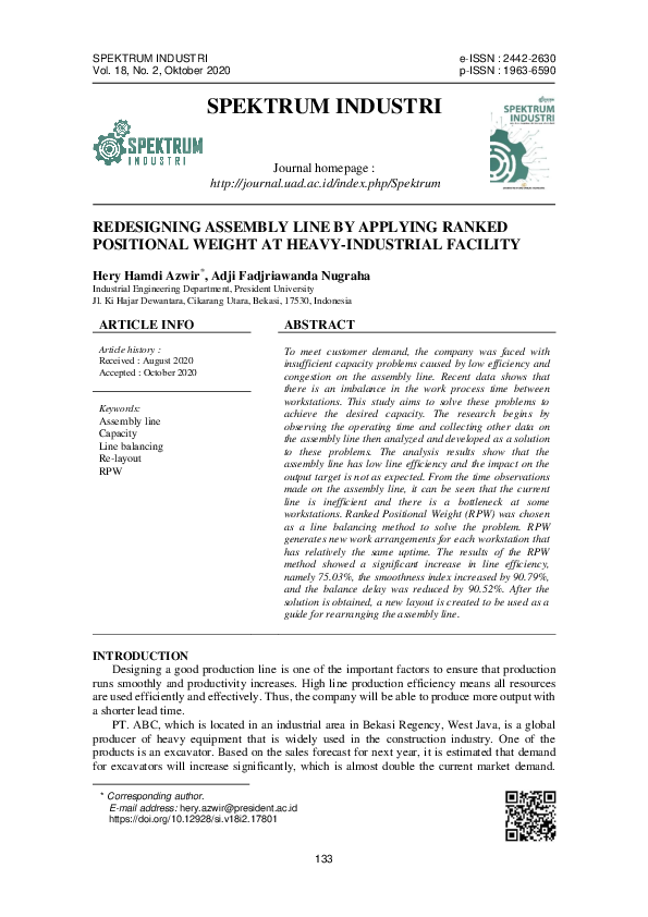 (PDF) Redesigning Assembly Line by Applying Ranked Positional Weight at ...