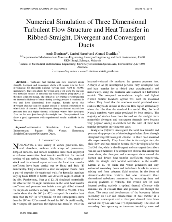 (PDF) Numerical simulation of three dimensional turbulent flow ...