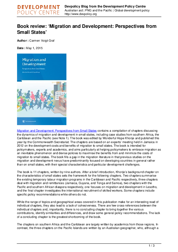 (PDF) Book review: ‘Migration and Development: Perspectives from Small ...