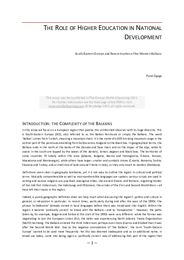 (PDF) The Role of Higher Education in the National Development