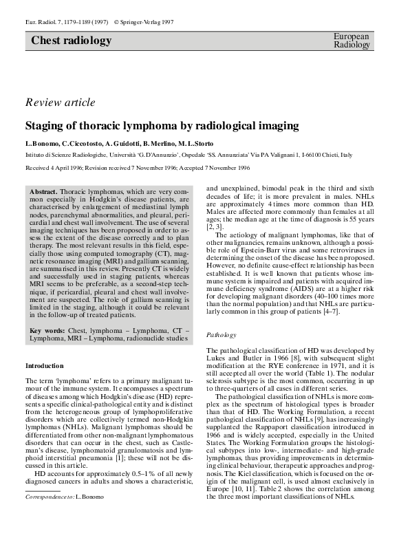 (PDF) Staging of thoracic lymphoma by radiological imaging