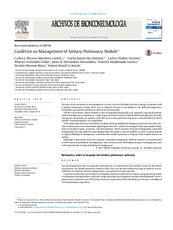 (PDF) Guideline on Management of Solitary Pulmonary Nodule