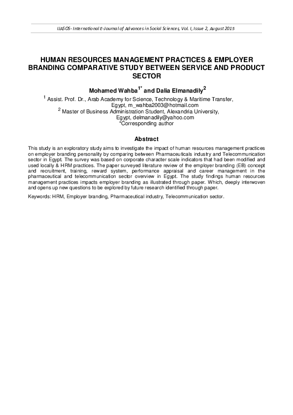 (PDF) Human Resources Management Practices & Employer