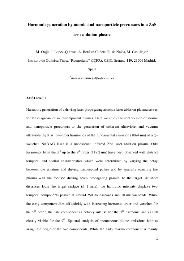 (PDF) Harmonic generation by atomic and nanoparticle precursors in a ...