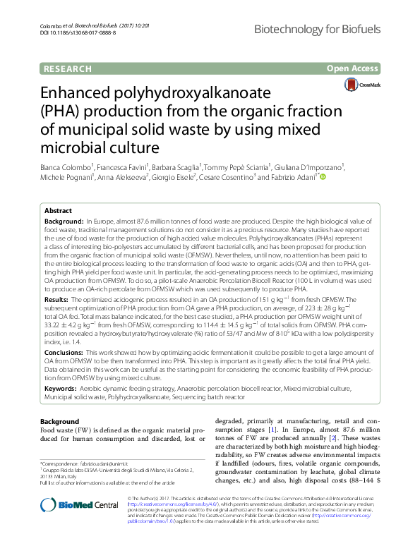 (PDF) Enhanced polyhydroxyalkanoate (PHA) production from the organic ...