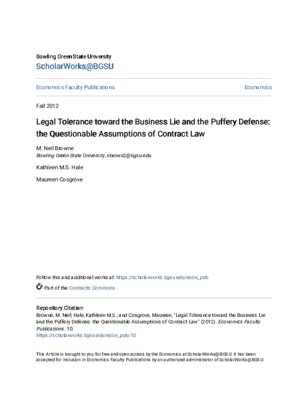 (PDF) Legal Tolerance toward the Business Lie and the Puffery Defense