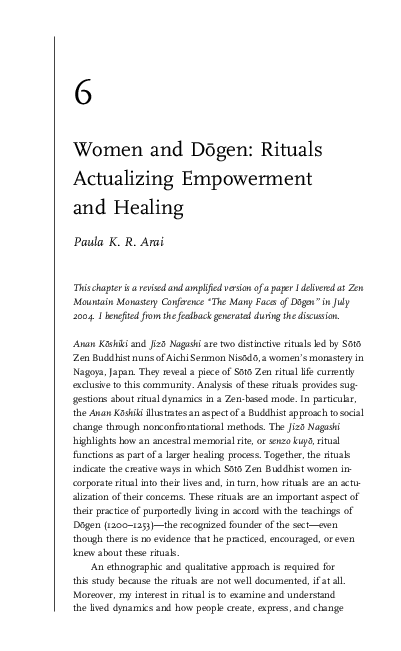 (PDF) 6 Women and D o gen : Rituals Actualizing Empowerment and Healing