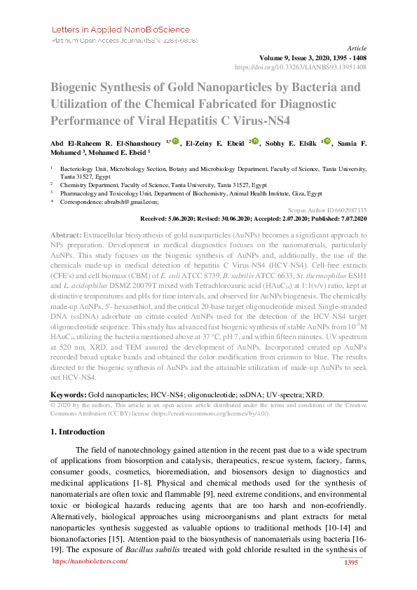 (PDF) Biogenic Synthesis of Gold Nanoparticles by Bacteria and ...