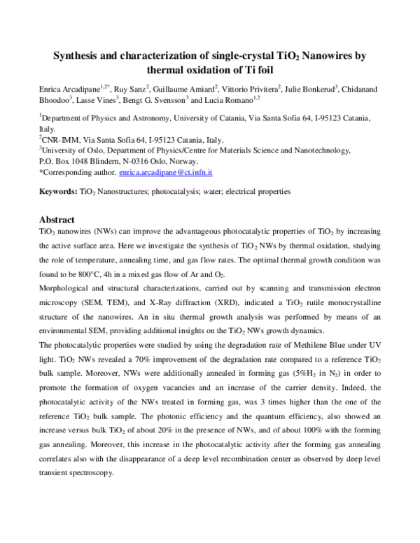 (PDF) Single-crystal TiO2 nanowires by seed assisted thermal oxidation ...