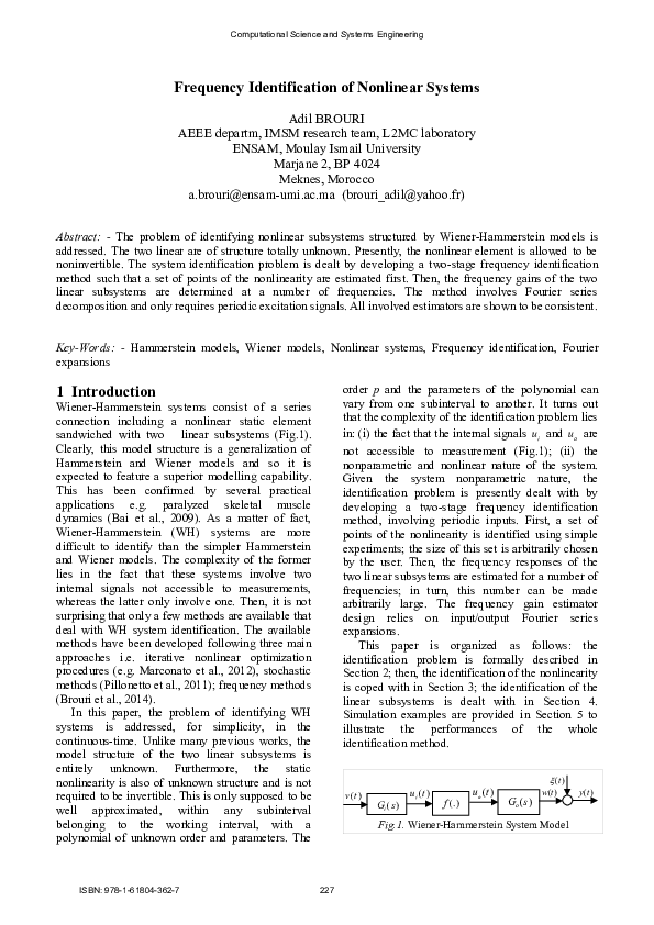 (PDF) Frequency Identification Of Nonlinear Systems