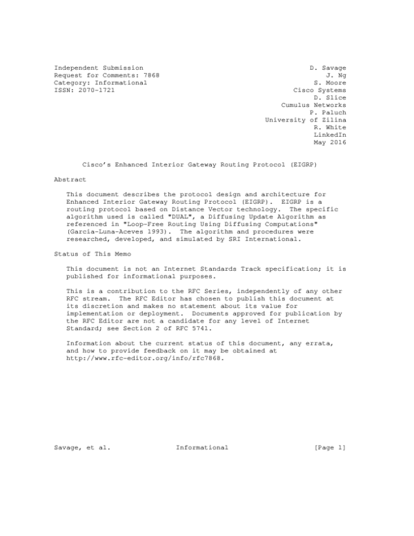 (PDF) Cisco's Enhanced Interior Gateway Routing Protocol (EIGRP)