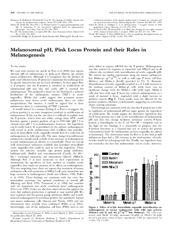 (PDF) Melanosomal pH, Pink Locus Protein and their Roles in Melanogenesis