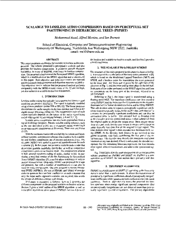 (PDF) Scalable to lossless audio compression based on perceptual set ...