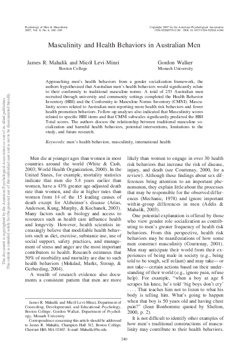 (PDF) Masculinity and health behaviors in Australian men